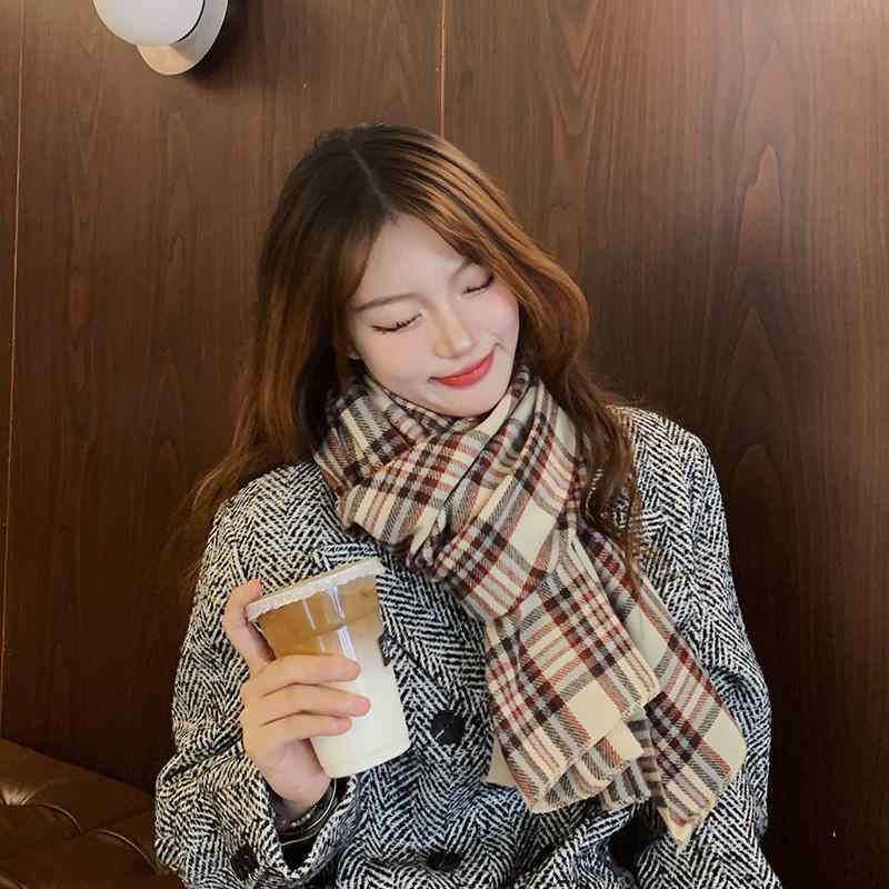 レディース 秋 冬 ニット マフラー おしゃれ チェック柄 スカーフ ハイエンド 韓国 学生 暖かい