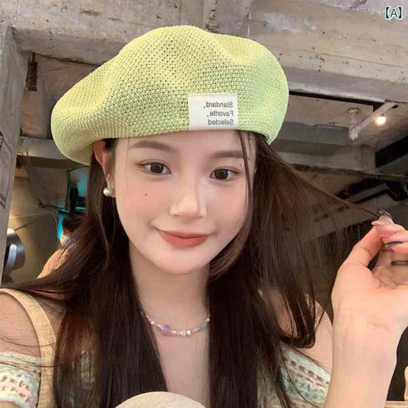 レディース 夏 ベレー帽 おしゃれ ニット 薄手 通気性 帽子 ファッション アクセサリー ペインターハット 小顔