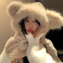 レディース 冬 クマ 帽子 スカーフ オール イン ワン 韓国 かわいい 顔 小さい 厚く 暖かい 耳保護 ロシア 帽子
