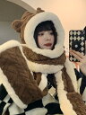 レディース 冬 クマ 耳 帽子 スカーフ オール イン ワン 韓国 かわいい ガールズ 厚く 暖かい ネック スカーフ 手袋
