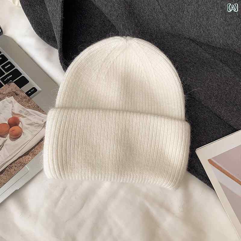 Knit Hat - ニット帽 カジュアル 帽子 レディース 女の子 耳保護 ソリッドカラー ファー 秋冬 大きめ 頭囲 暖かい ウール 小さめ パイル