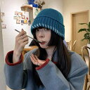 レディース 秋 冬 カジュアル ニット ウール 帽子 ハット 韓国 オーバー ロック 厚手 バケット ハット 優しい 暖かい フィッシャーマン ハット