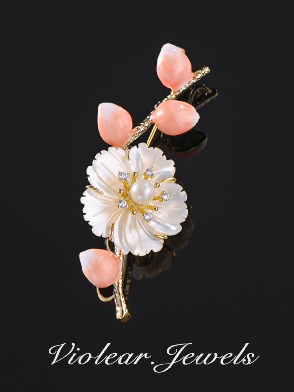 コート レディース 秋 冬 ブローチ 卒業式 入学式 おしゃれ ハイエンド 螺鈿 梅花 ファッション コサージュ