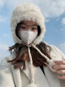 レディース 秋 冬 ラビットファー ロシア 帽子 ダブル ボール ストラップ 韓国 包頭 帽子 寒くて 暖かい 毛皮 帽子