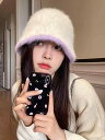 レディース 秋 冬 ニット ぬいぐるみ ウサギ 毛 フィッシャーマン ハット バケット ハット 顔少し 韓国 甘くて かわいい バケット 帽子