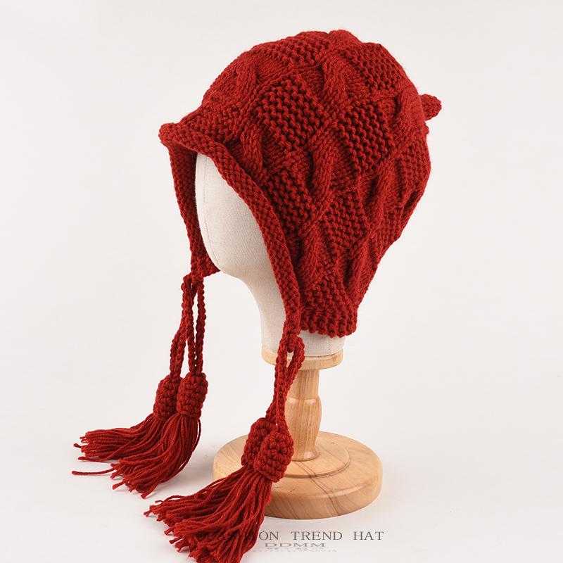 レディース 秋 冬 ニット ウール 帽 防寒 韓国 甘くて かわいい 暖かい 耳保護 タッセル ペンダント ツ..