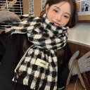 レディース 冬 マフラー おしゃれ 防寒 千鳥格子 スカーフ 韓国 アウター ショール カップル用 両用 スカーフ 暖かい イミテーション スカーフ