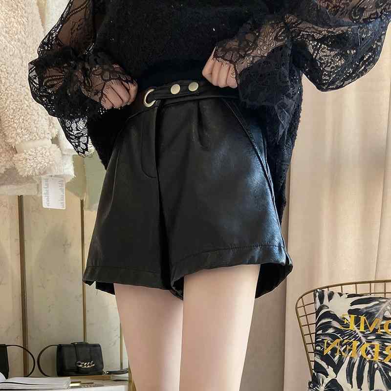 パンツ レディース 秋 冬 弾性 ハイウエスト レザー ショート a ライン 大きいサイズ スリム pu ワイド レッグ ブーツ