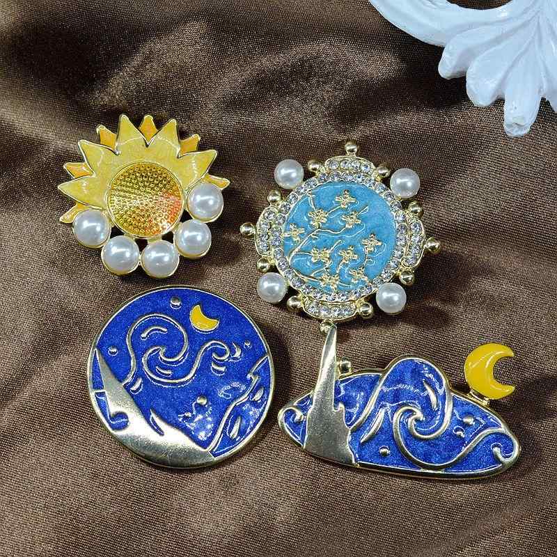 コート レディース ブローチ 卒業式 入学式 おしゃれ ゴッホ 油絵 アプリコット 花 星月夜 ひまわり エ..
