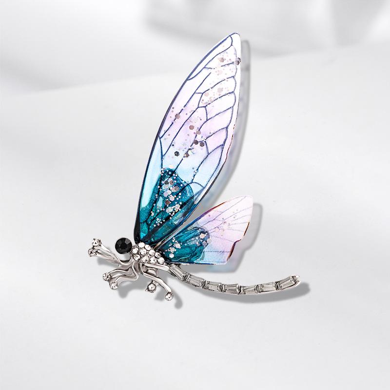 コート レディース ブローチ 大人 かわいい 襟ピン 胸飾り 韓国 グラデーション 樹脂 ローズレッド ブルーパープル トンボ ハイエンド ギフト トンボ ピン