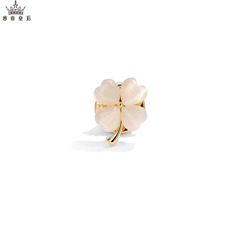 コート レディース ブローチ ハイエンド 精巧 クローバー シンプル キャッツアイ ストーン 個性 カーディガン コサージュ