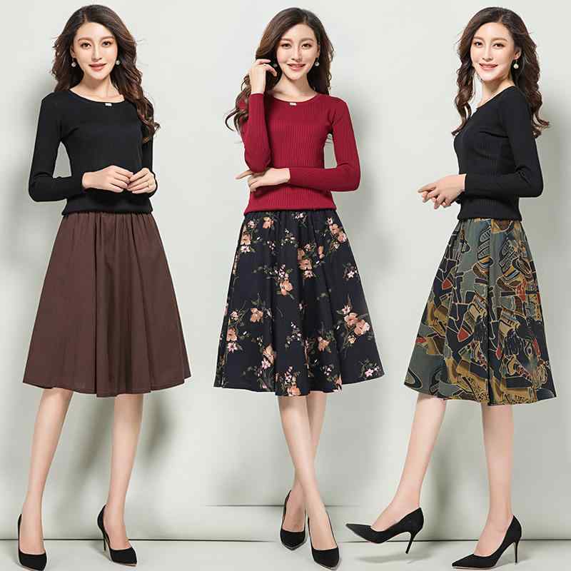 スカート レディース コットン 秋 春 ボトムス プリント リネン ミドル丈 ハイウエスト 大きいサイズ aライン エスニック リネン ショート