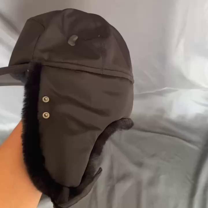 レディース 冬 ウール パイロット帽 ロシア 帽子 耳保護 綿 帽子 黒 防寒 耳保護 暖かい 帽子 つば広