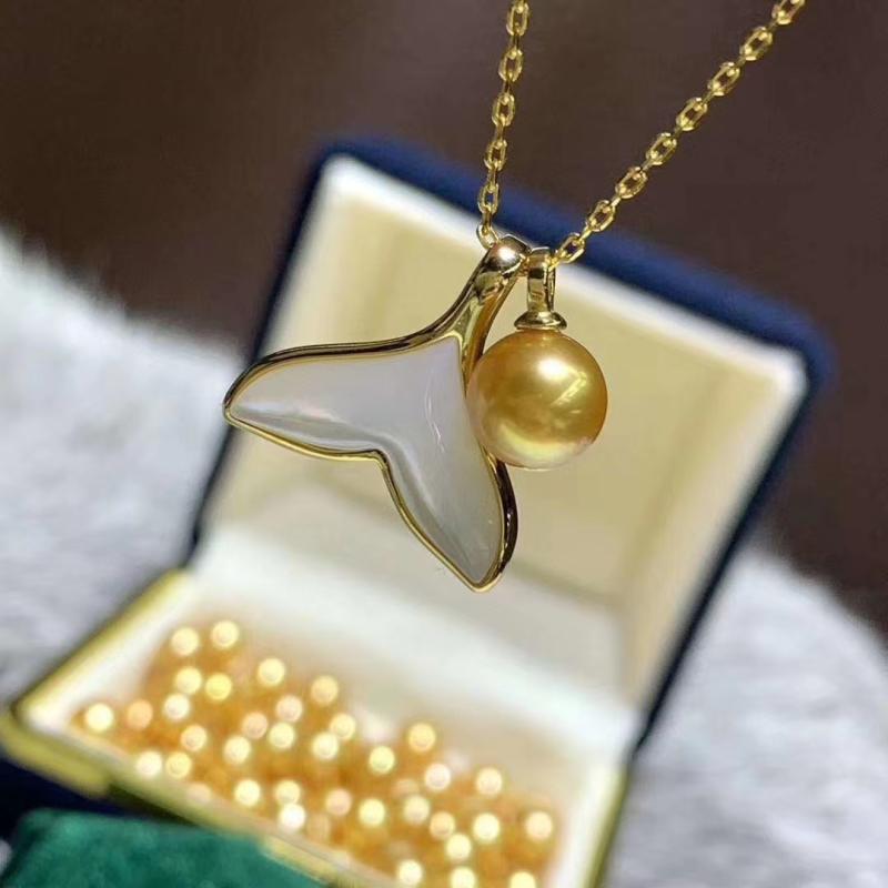 アクセサリー レディース DIY ※パールし 空ホルダー 半完成品 厚手 金 メッキ 銅 私 残り 人生 りま 貝 パールペンダント ゴールドフィッシュ テール ネックレス(4)