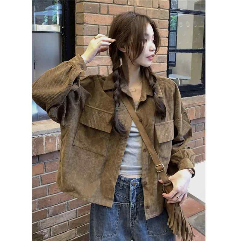シャツ レディース 秋 冬 ファッション レトロ コーデュロイ 韓国 カーディガン トップス