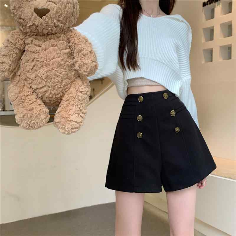 パンツ レディース 秋 冬 カジュアル ウール ショート ハイウエスト aライン ブーツ スリム ヒップ カ..