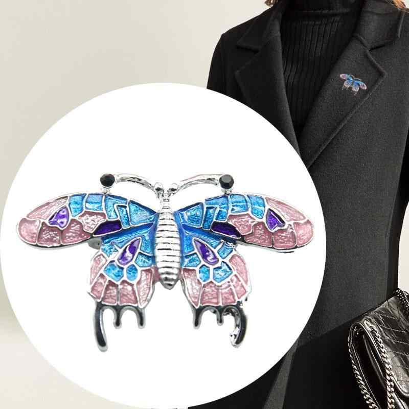 コート レディース ブローチ 大人 かわいい 襟ピン 胸飾り 文学 ブルー ピンク 蝶 塗装 エナメル 蝶 カーディガン ピン