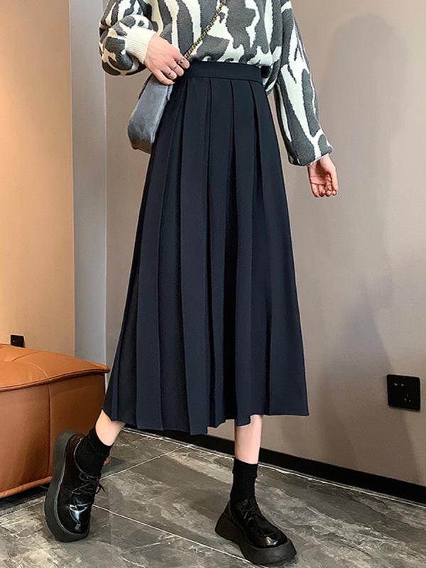 スカート レディース 秋 春 カジュアル 黒 プリーツ ミドル丈 スーツ カバー スパン 大きい 裾 a ライン