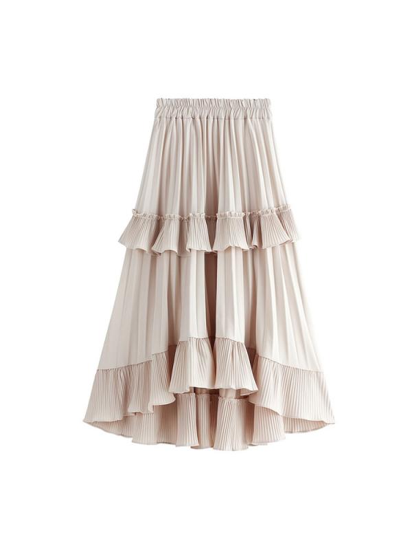 スカート レディース 秋 冬 ハイウエスト a ライン ミドル丈 ゴールド ベルベット フリル ケーキ