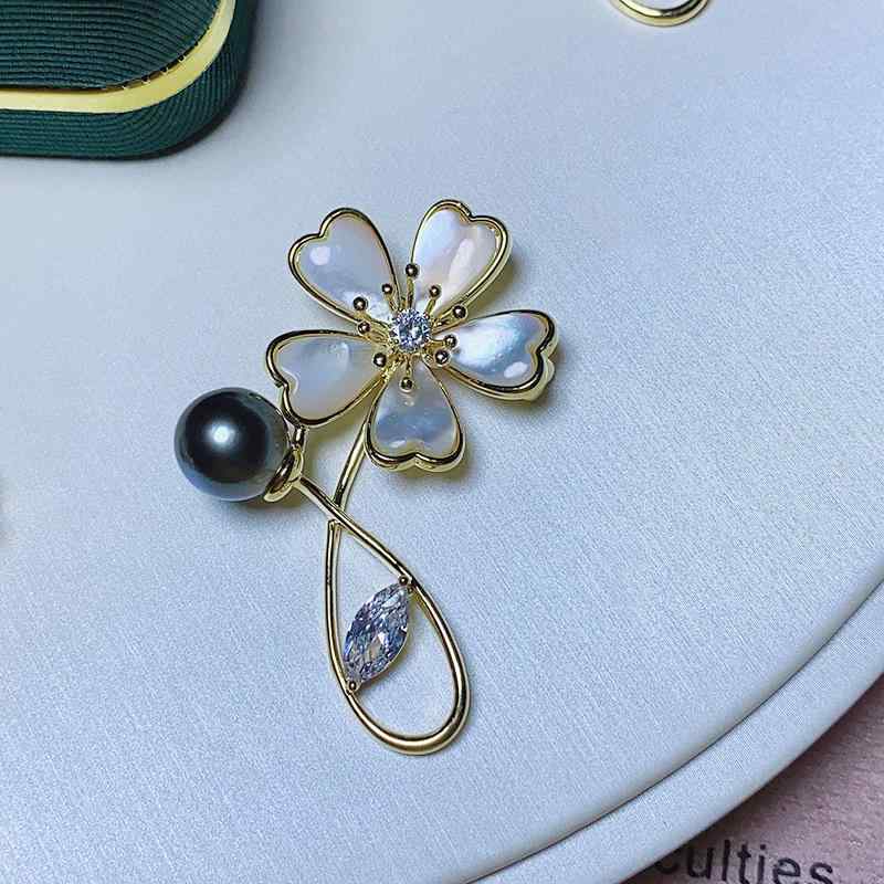 アクセサリー レディース DIY ※パールし 空ホルダー 半完成品 厚手 金 メッキ シェル 五葉花 ブローチ コサージュ 空 サポート 半完成 カーディガン ピン