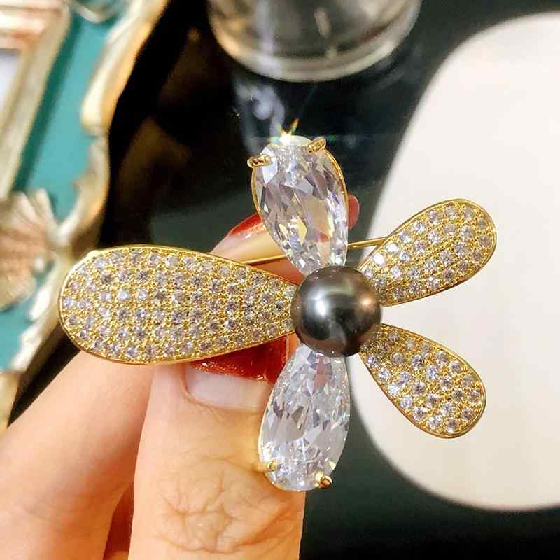 アクセサリー レディース DIY ※パールし 空ホルダー 半完成品 厚手 金 メッキ 精密 マイクロ 舗装 ジルコン 植物 五葉花 パール ブローチ ピン コサージュ ホルダー(4)