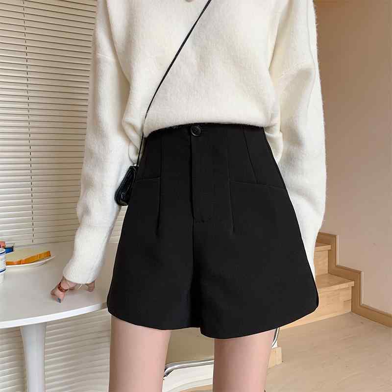 パンツ レディース 秋 冬 黒 ワイド レッグ ハイウエスト スーツ ショーツ a ライン スリム 大きいサイ..