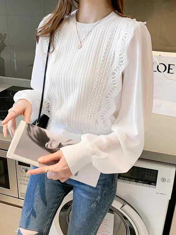レディース 秋 春 長袖 シフォン フレンチ スプライス セーター スリム 西洋 インナー セーター トップス