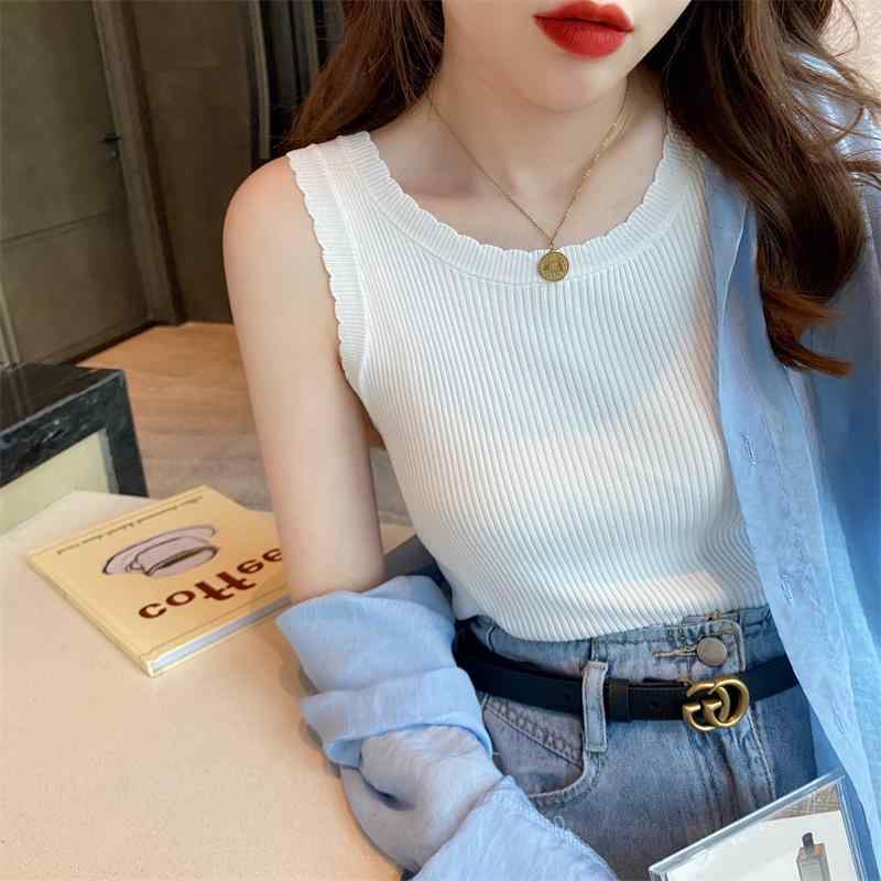 レディース 夏 ニット アウターウェア 白い 冷感 キャミソール インナー ベース ノースリーブトップス