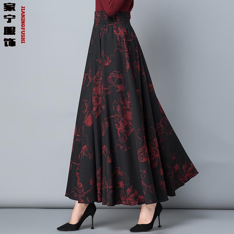 スカート レディース 冬 エスニック レトロ プリント ダンス ロング ハイウエスト 大きいサイズ a ライン