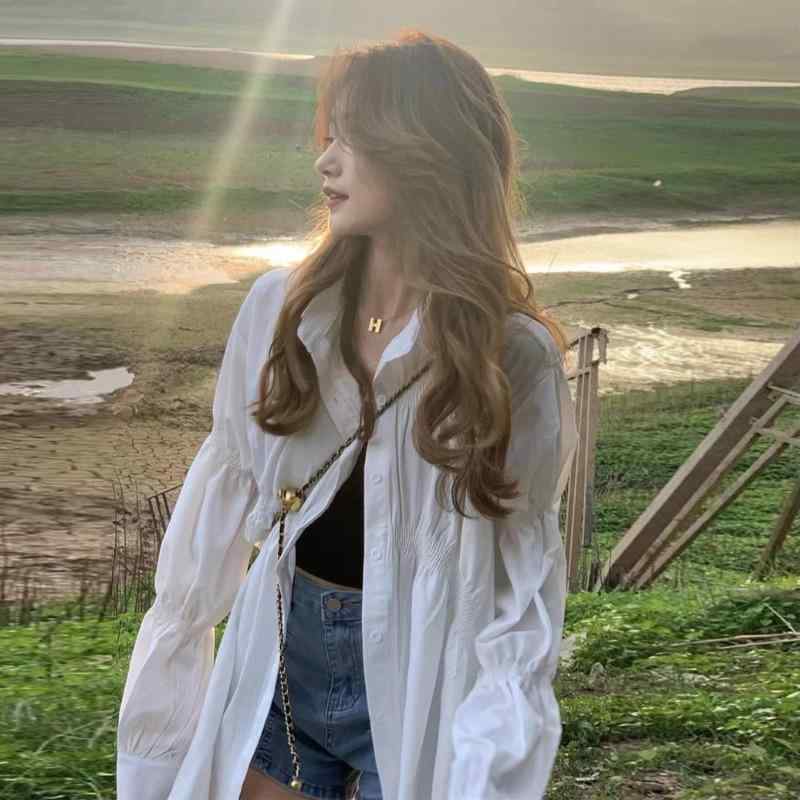 Other - シャツ レディース 秋 春 長袖 シック トップス レトロ 太陽 保護 カーディガン 薄手 白