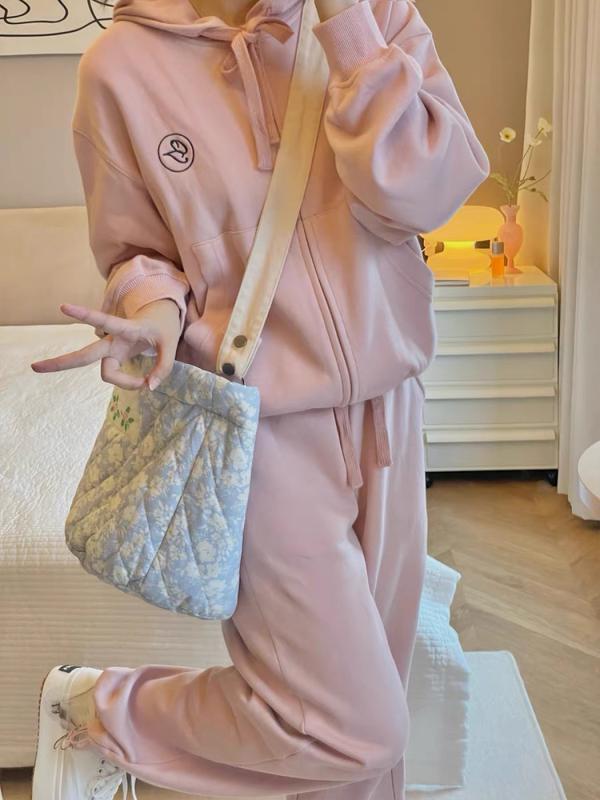 Wear （Sports） - シャツ 秋 冬 カジュアル 女の子 スポーツウェア スーツ 厚手 西洋 若々しい カーディガンフード付き スウェット 2点 セット