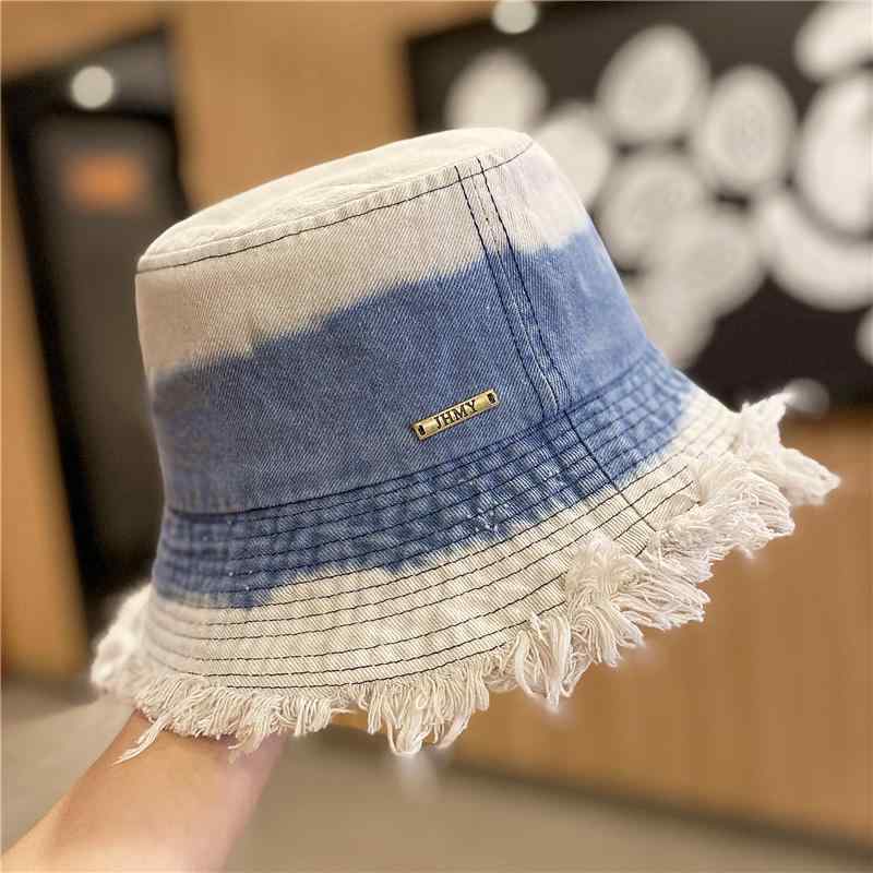 レディース 秋 春 帽子 韓国 タッセル 対照的 色 釣り帽子 ウォッシュデニム バケット ハット 旅行 バ..