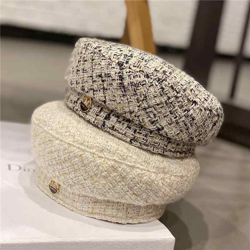 レディース ウール ベレー 帽 かわいい M ロゴ 織り 英国 レトロ 八角形 帽子 快適 チェック柄 画家帽子