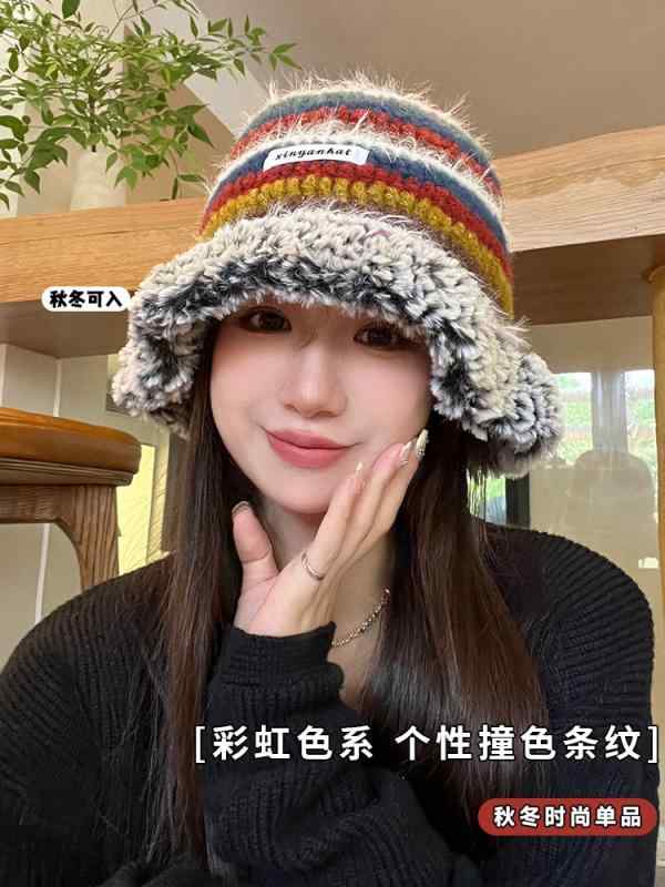 レディース 秋 冬 ニット ウール 帽子 暖かい 韓国 小さい 釣り帽子 和風 ビッグ ヘッド バケット ハット