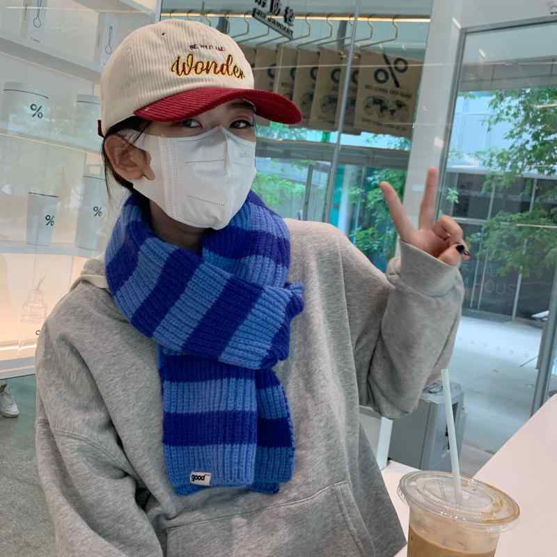 レディース 秋 冬 ニット マフラー ブルーストライプ レトロ ファッション スカーフ 学生 厚い ソフト ワックス 暖かい スカーフ 男性用