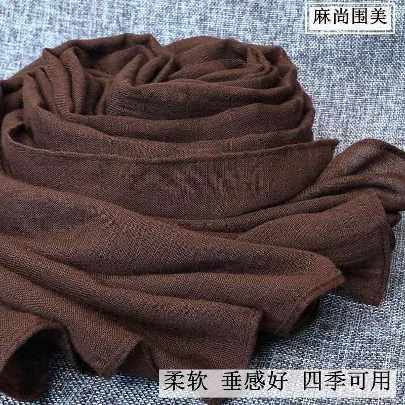 Cotton - レディース コットン 秋 冬 リネン スカーフ 韓国 リネン スカーフ 文学的 黒 茶色 ショール 学生用