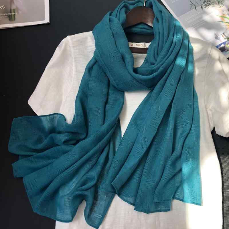Cotton - レディース 秋 春 夏 レイク ブルー 綿 リネン スカーフ 薄手 韓国 無地 リネン 芸術的 日焼け防止 スカーフ 長い