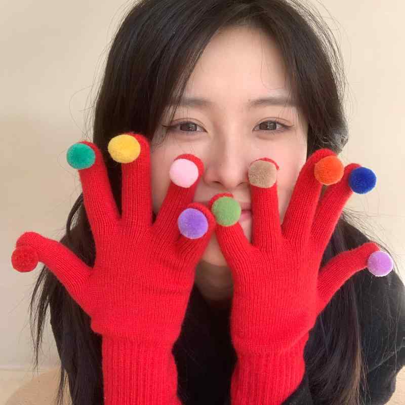 レディース 冬 韓国 用 カラフル ぬいぐるみ ボール グローブ 自転車 乗ってい かわいい タッチ スクリ..