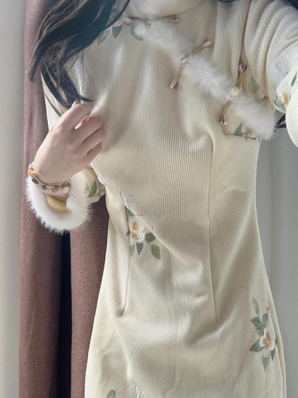 ドレス 冬 長袖 チャイナ 美しい 撮影 衣装 チャイナ ベルベット 厚手 ガールズ デイリー 若々しい エレガント ハイエンド