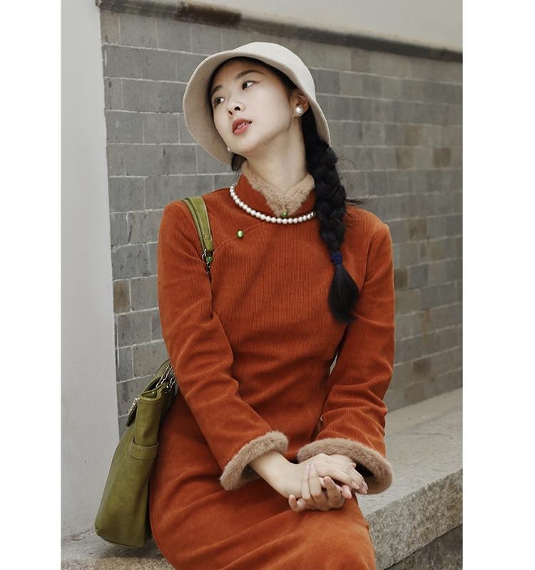 ドレス 秋 冬 チャイナ 美しい 撮影 衣装 フランス デイリー レトロ エレガント ロング チャイナ 女性用