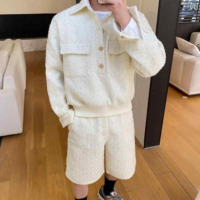 ジャケット 秋 春 カジュアル ウール 厚手 エレガント 良い ワイド レッグ ショーツ 韓国 スタイリッシュ スーツ