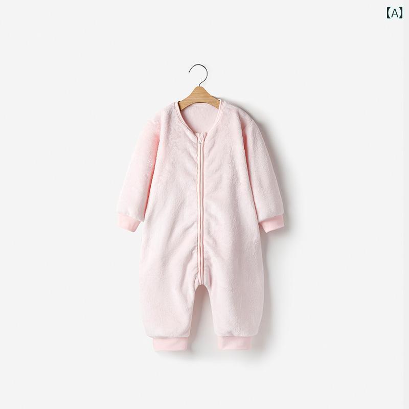 秋 冬 ロンパース かわいい 女子用 パジャマ 用 ベルベット 暖かい ベビー 寝袋 スプリット レッグ アンチ キック キルト 男子用 用 コーラル ベルベット ジャンプ スーツ
