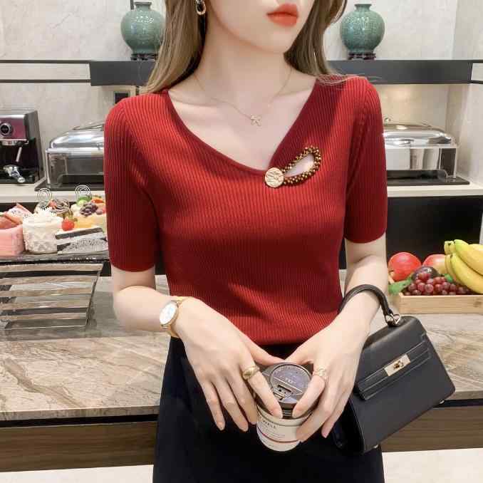 シャツ レディース 夏 ニット ファッション 冷感 T 女性 スリム シック 半袖 トップス 服