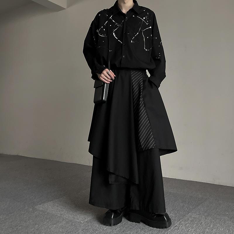 スカート メンズ 秋 カジュアル 袴 おしゃれ 中華風 ダーク 大きいサイズ プラス 大きめ サイズ