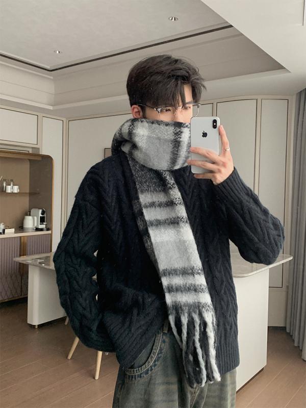 メンズ 冬 チェック柄 スカーフ 韓国 ギフト ボーイフレンド スカーフ ハイエンド 暖かい ショール