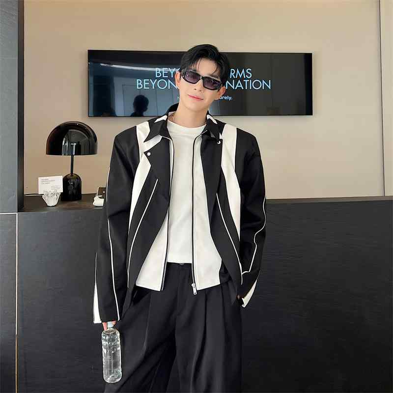 ジャケット メンズ 秋 春 かっこいい フェイク ツーピース ハイエンド 分解 スプライシング 韓国 オートバイ