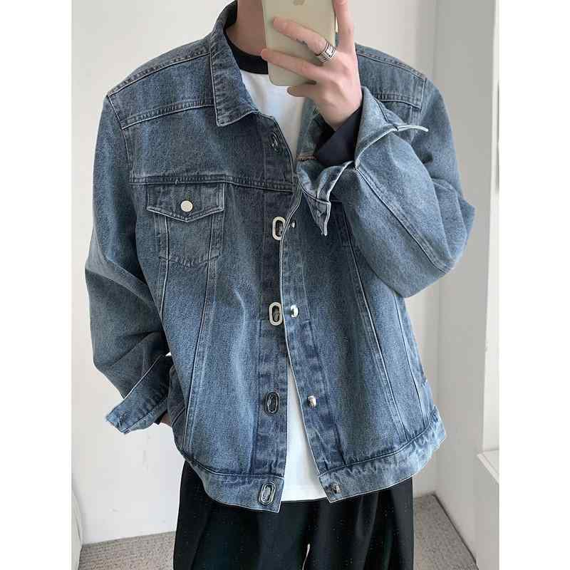ジャケット メンズ 秋 かっこいい ブルーデニム 韓国 レトロ ウォッシュデニム