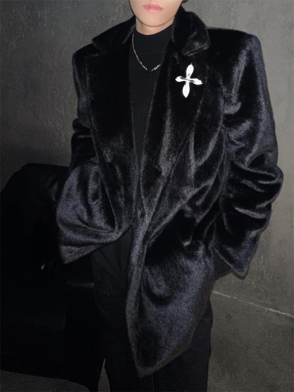 ジャケット メンズ 冬 かこいい ハイエンド ミッドナイト カーディガン ベルベット 暖かい 厚手 ダーク イミテーション ファー