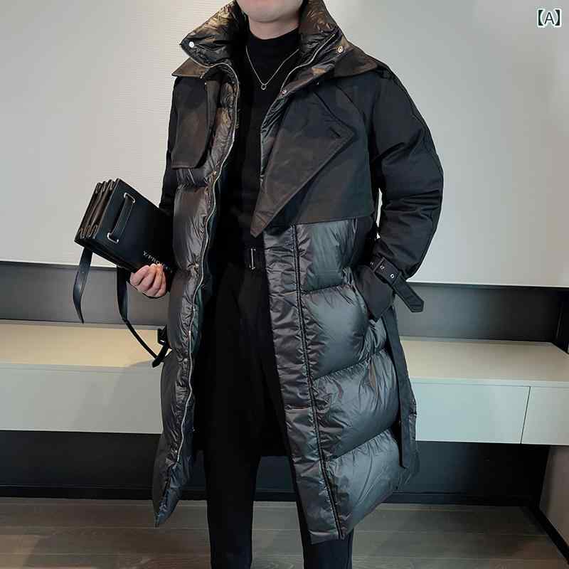 ジャケット メンズ 冬 かっこいい スプライシング 用 ダウン パッド 長い 膝丈 ゆったり 厚手 暖かい 中綿