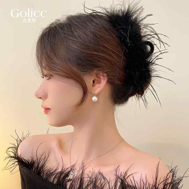アクセサリー レディース 秋 冬 ピアス おしゃれ ブラック フェザー ヘア クリップ 女性後頭部 ヘア クリップ サメ クリップ ヘア ホワイト パールイヤリング